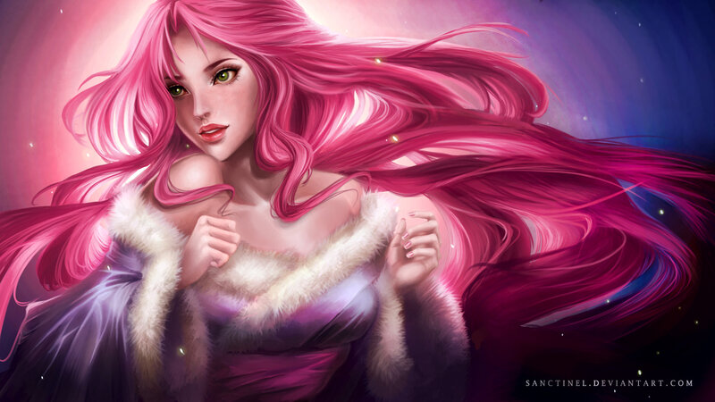 Woman with Pink Hair — Dramatic, Night, Digital Art, Fur Coat