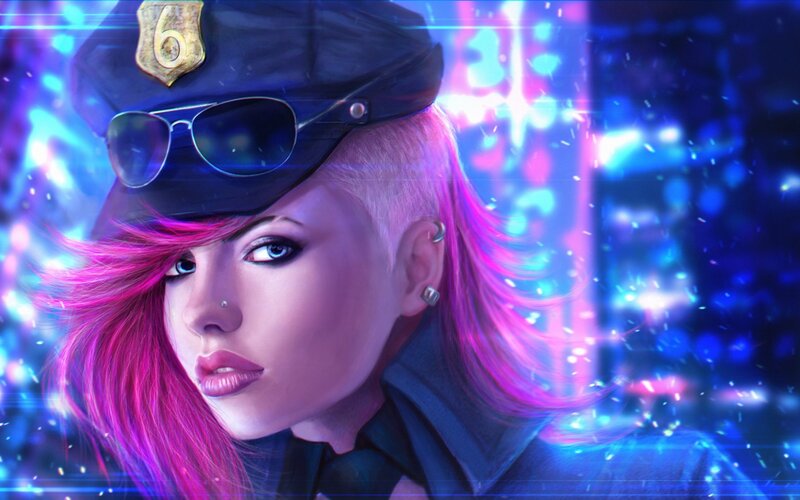 Woman with Pink Hair — Dramatic, Night, Digital Art, Sunglasses