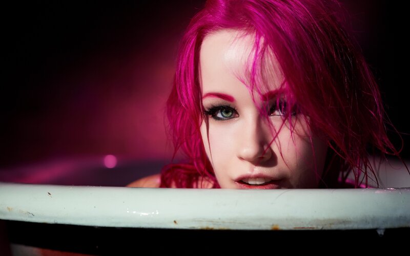 Woman with Pink Hair — Dramatic, Night, Photograph, Eyes