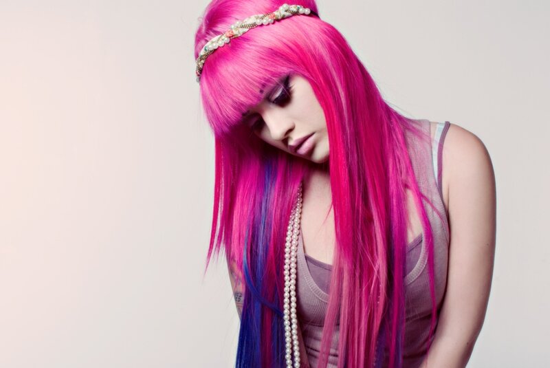 Woman with Pink Hair — Dramatic, Photograph, Headband
