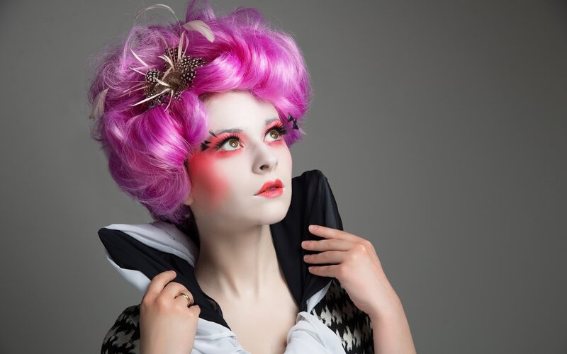 Woman with Pink Hair — Dramatic, Photograph, Wigs