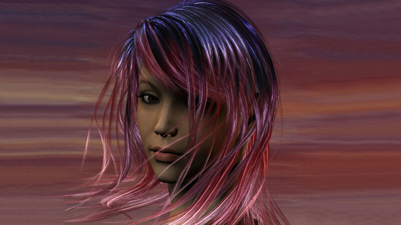 Woman with Pink Hair — Dramatic, Sunset