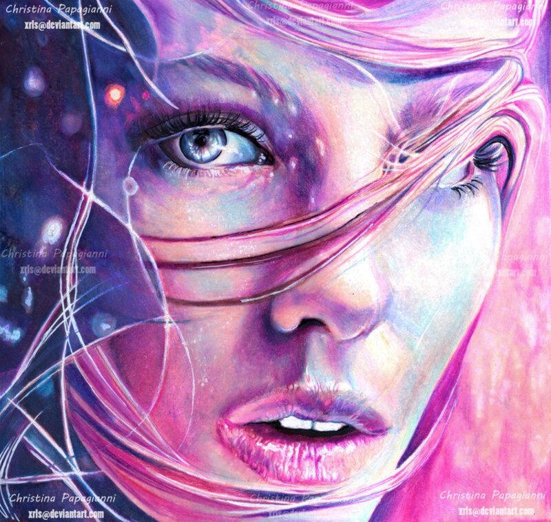 Woman with Pink Hair — Dreamy, Digital Art, Eyes
