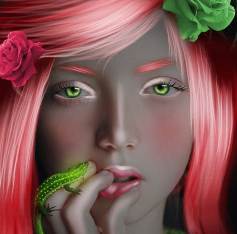 Woman with Pink Hair — Dreamy, Digital Art, Rose
