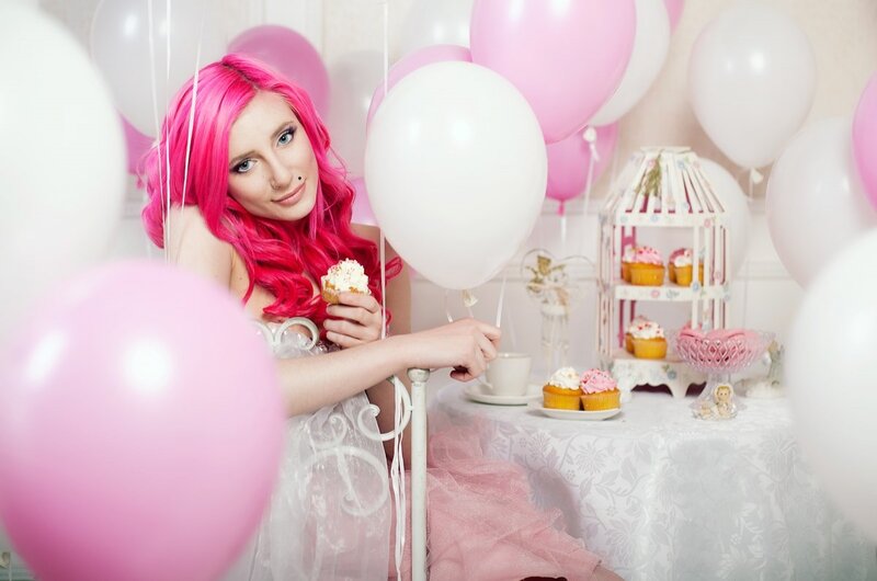 Woman with Pink Hair — Festive, Photograph