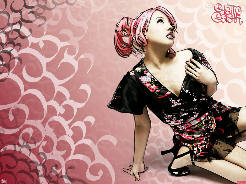 woman with pink hair in floral dress