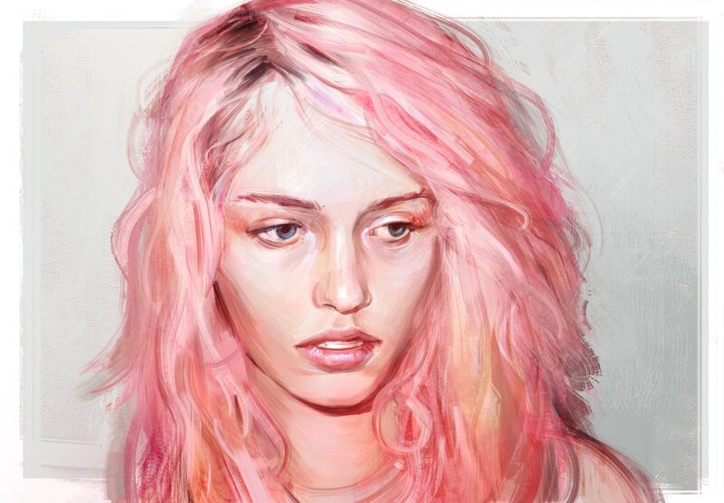 Woman with Pink Hair — Neutral, Digital Art, Face