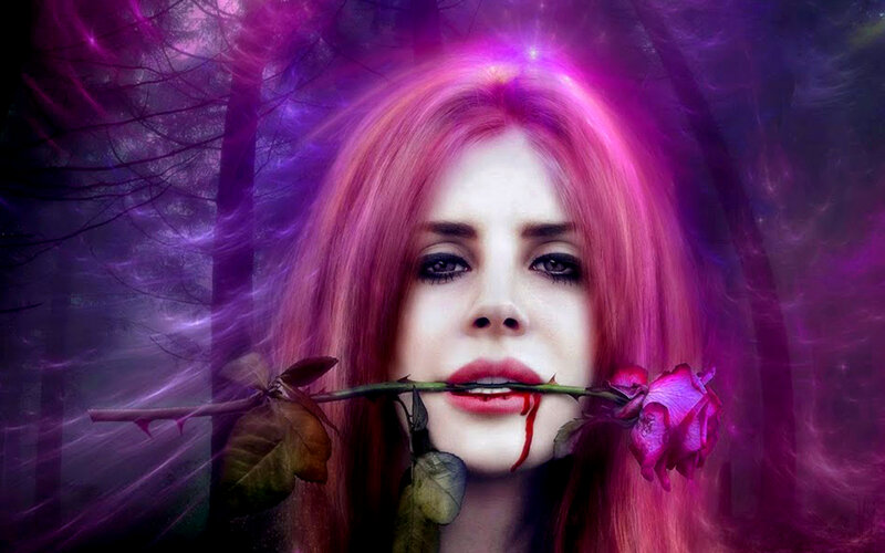 Woman with Pink Hair — Purple, Dramatic, Night, Digital Art