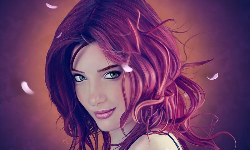 Woman with Pink Hair — Purple, Dreamy, Sunset