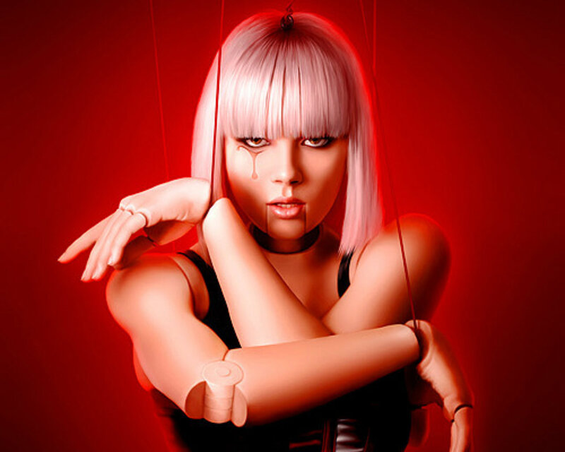 Woman with Pink Hair — Red, Dramatic, Digital Art