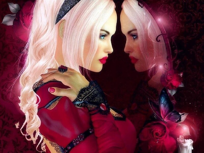 Woman with Pink Hair — Red, Dramatic, Night