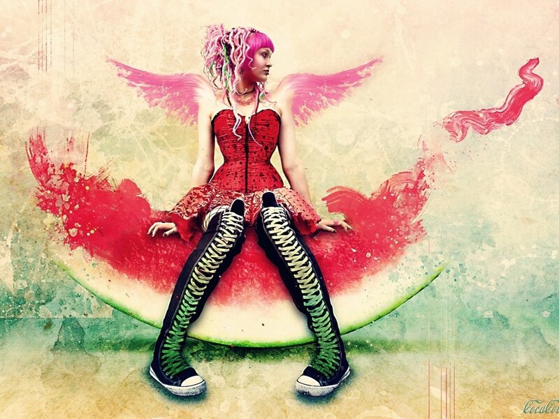 Woman with Pink Hair — Red, Fantastical