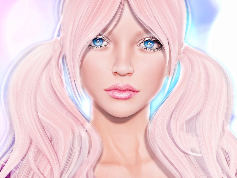 Woman with Pink Hair — Serene, Digital Art, Blue Eyes