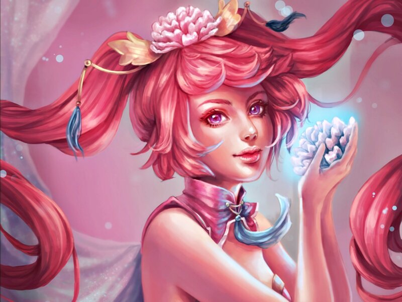 Woman with Pink Hair — Serene, Digital Art, Flower Crown