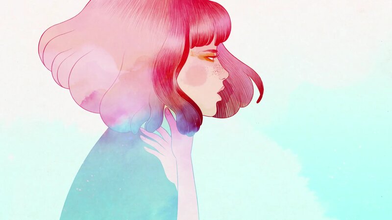 Woman with Pink Hair — Serene, Digital Art, Hand