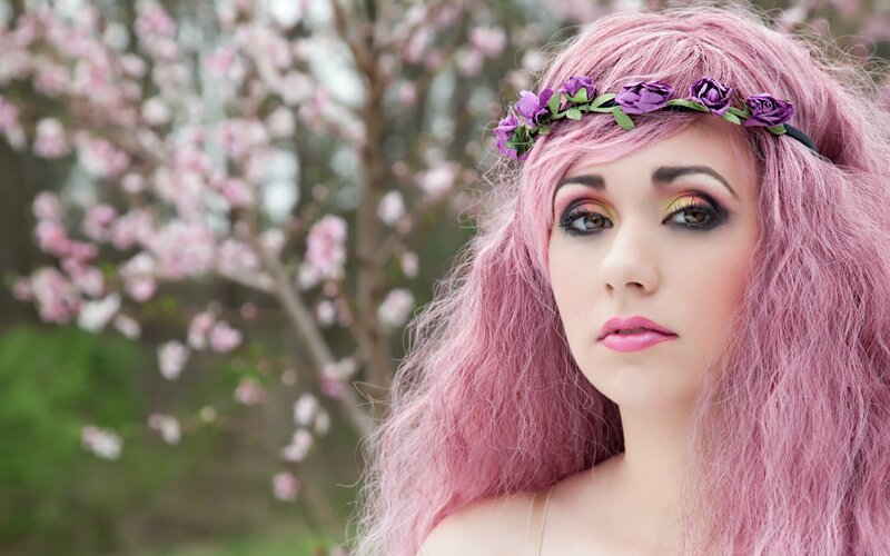 Woman with Pink Hair — Serene, Spring, Photograph