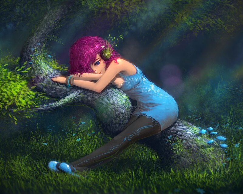 woman with pink hair sleeping