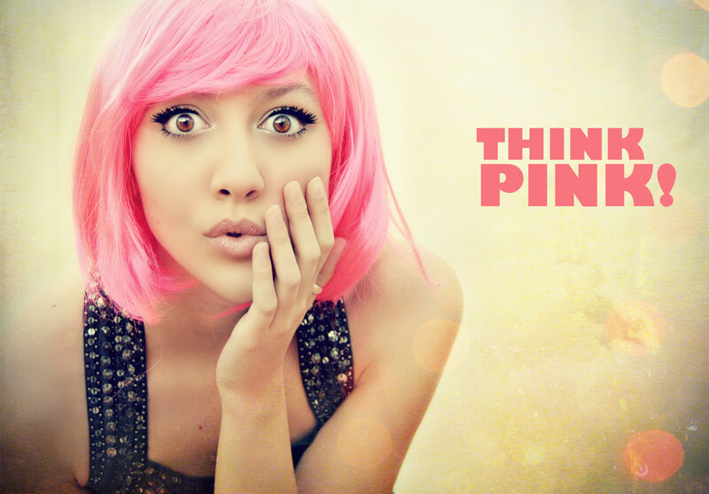 Woman with pink hair thinking
