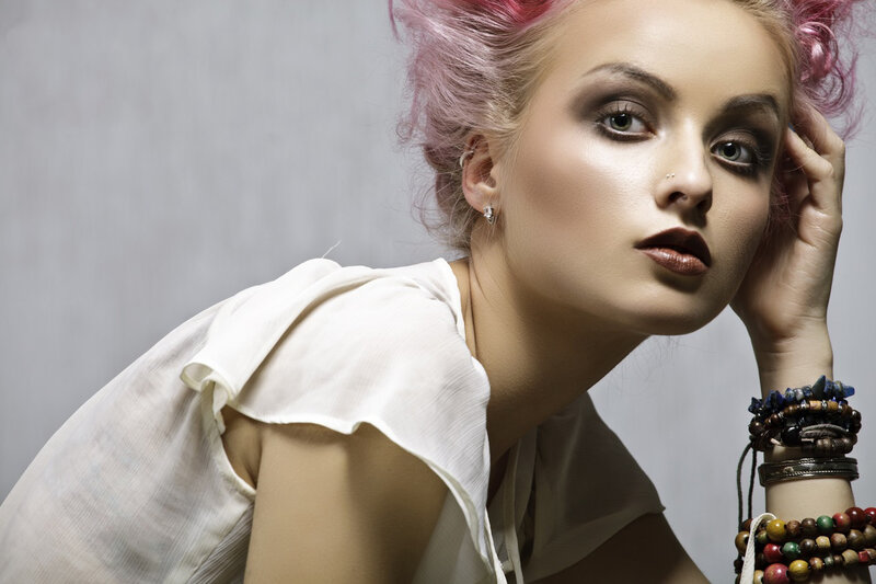 Woman with Pink Hair — White, Dramatic, Photograph, Makeup