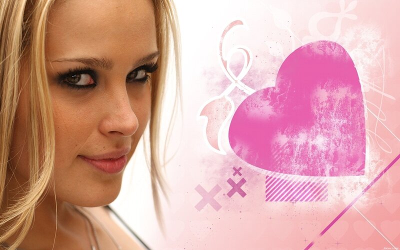 woman with pink heart background