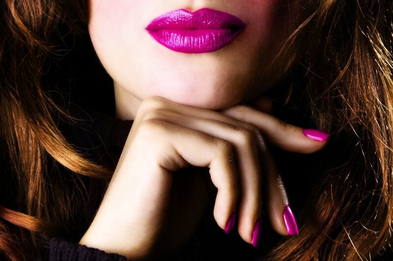 Woman with Pink Lips — Dramatic, Photograph, Hand