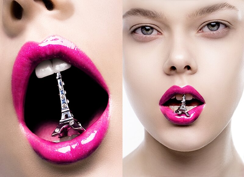 Woman with Pink Lips — Dramatic, Photograph