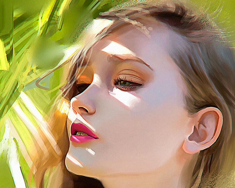 Woman with Pink Lips — Green