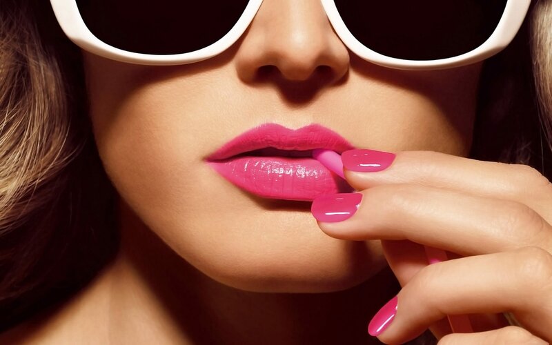 woman with pink lipstick