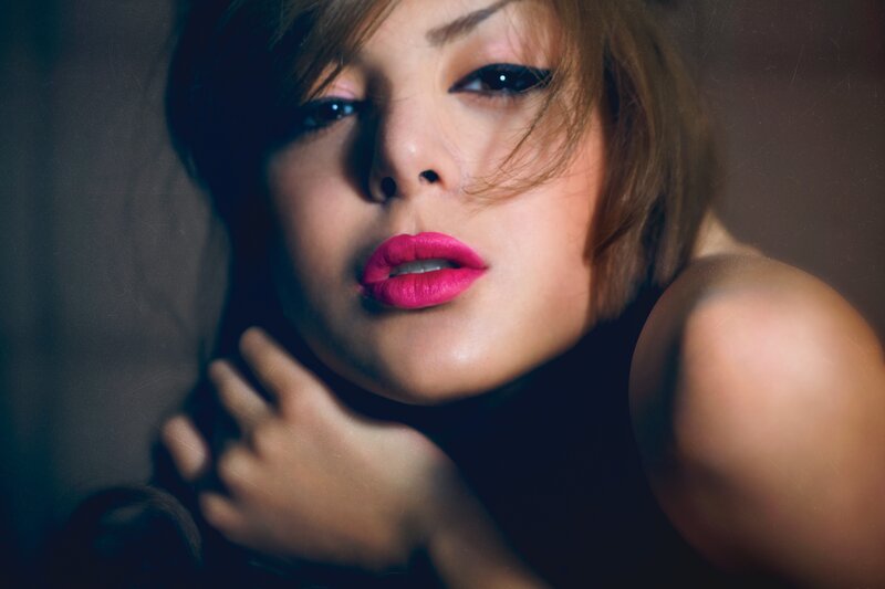 woman with pink lipstick