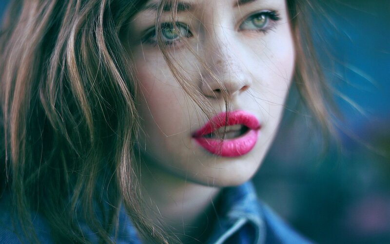 Woman with Pink Lipstick — Blue, Dramatic