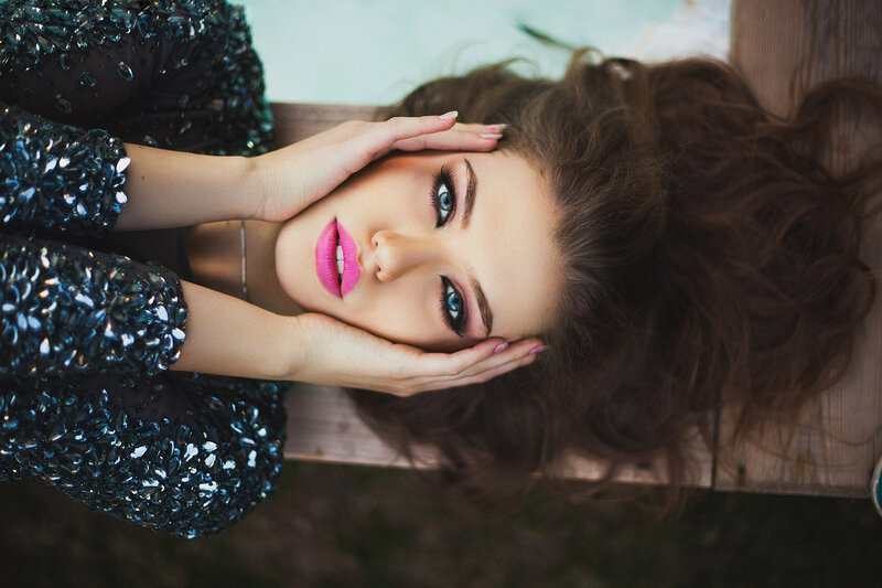 Woman with Pink Lipstick — Blue
