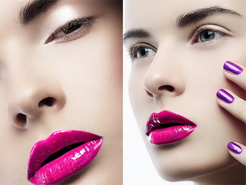 Woman with Pink Lipstick — Dramatic, Photograph, Nail Polish