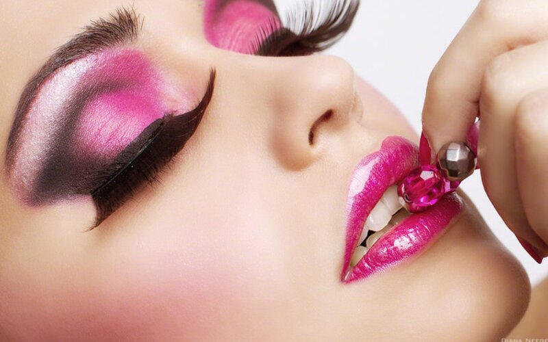 woman with pink makeup