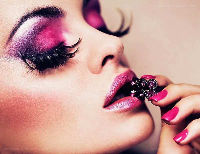 woman with pink makeup