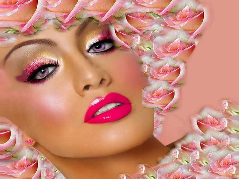 Woman with Pink Makeup — Dramatic, Digital Art, Roses