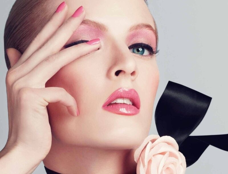 Woman with Pink Makeup — Dramatic, Photograph, Hand, Rose