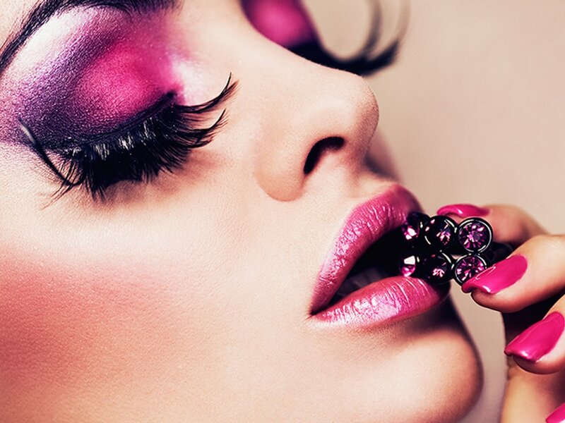 Woman with Pink Makeup — Dramatic, Photograph, Lips