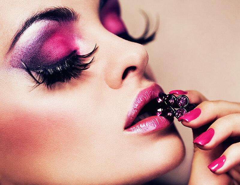 Woman with Pink Makeup — Dramatic, Photograph, Nails, Lipstick