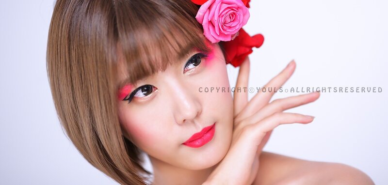 Woman with Pink Makeup — Dramatic, Photograph, Rose