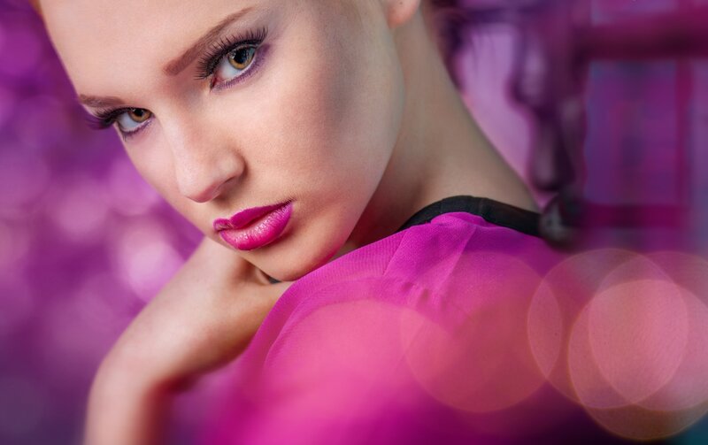 Woman with Pink Makeup — Purple, Dramatic