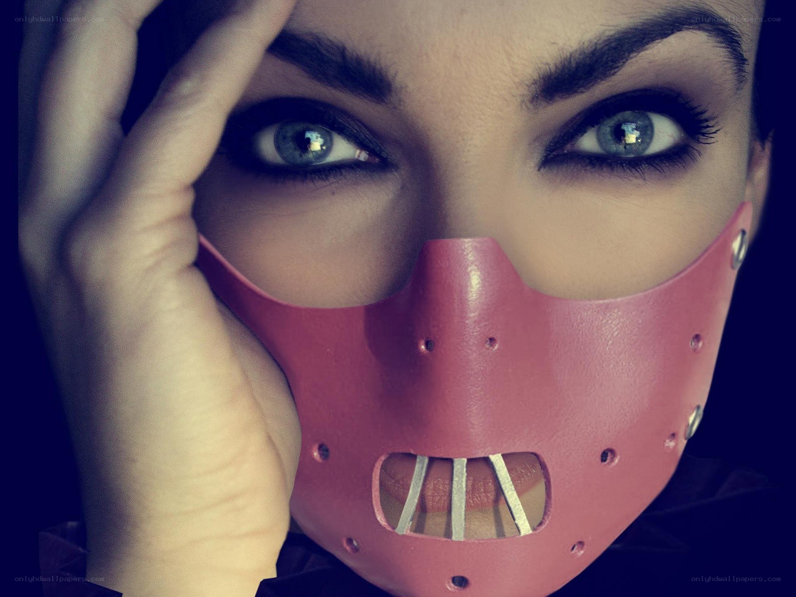 woman with pink muzzle mask
