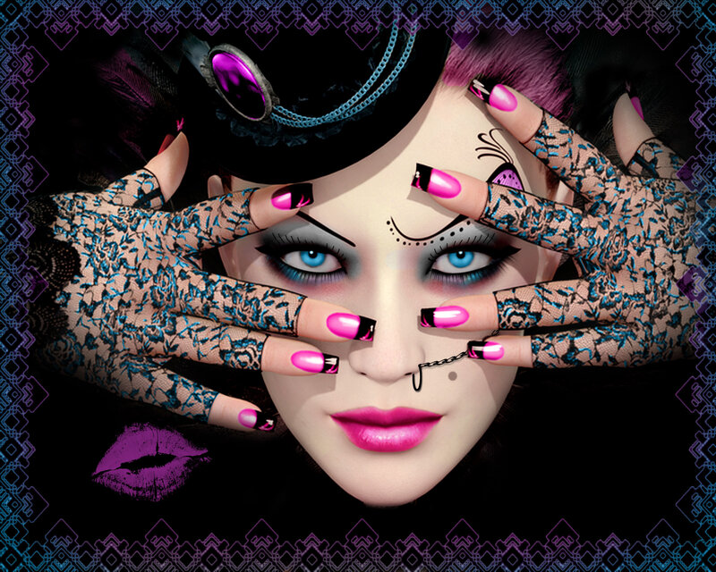 Woman with Pink Nails — Black