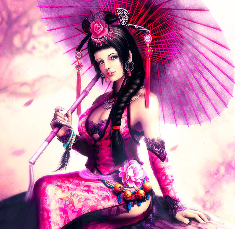 Woman with Pink Parasol — Dramatic, Digital Art