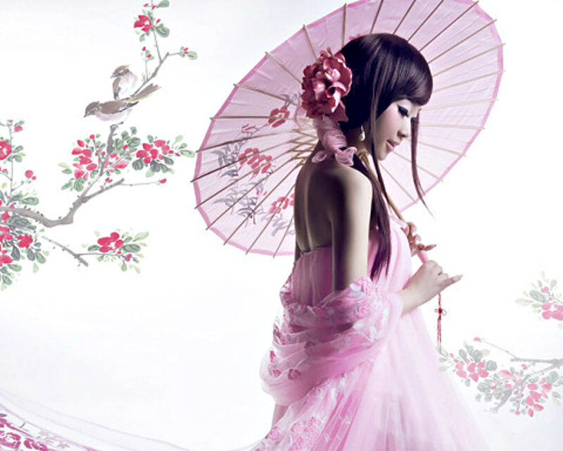 Woman with Pink Parasol — Serene, Spring