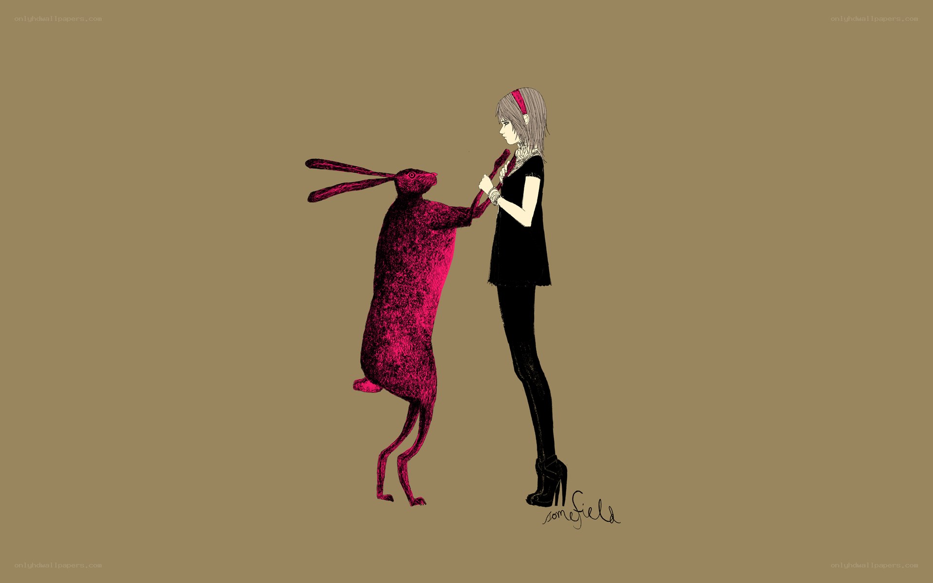 woman with pink rabbit