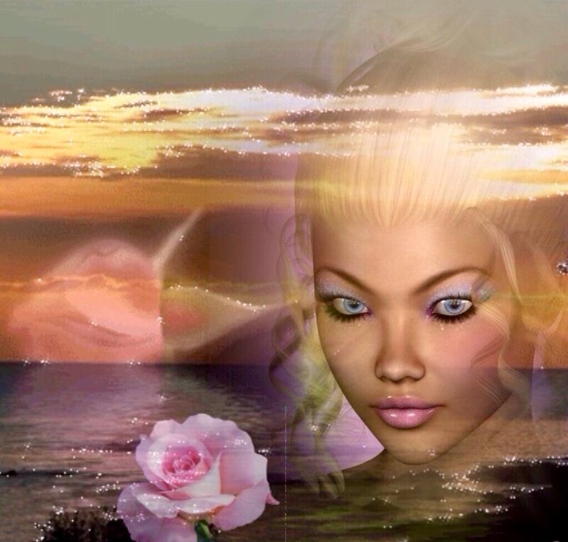 Woman with Pink Rose — Serene, Sunset