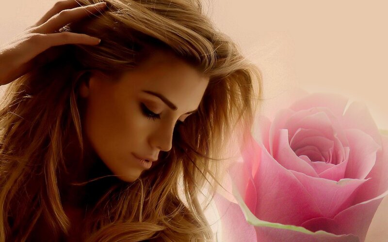 Woman with Pink Rose — Serene