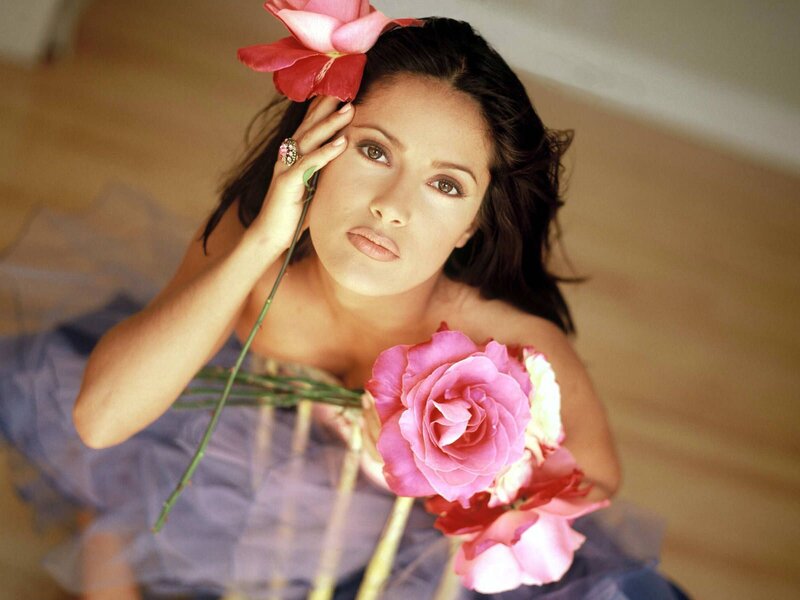 woman with pink roses