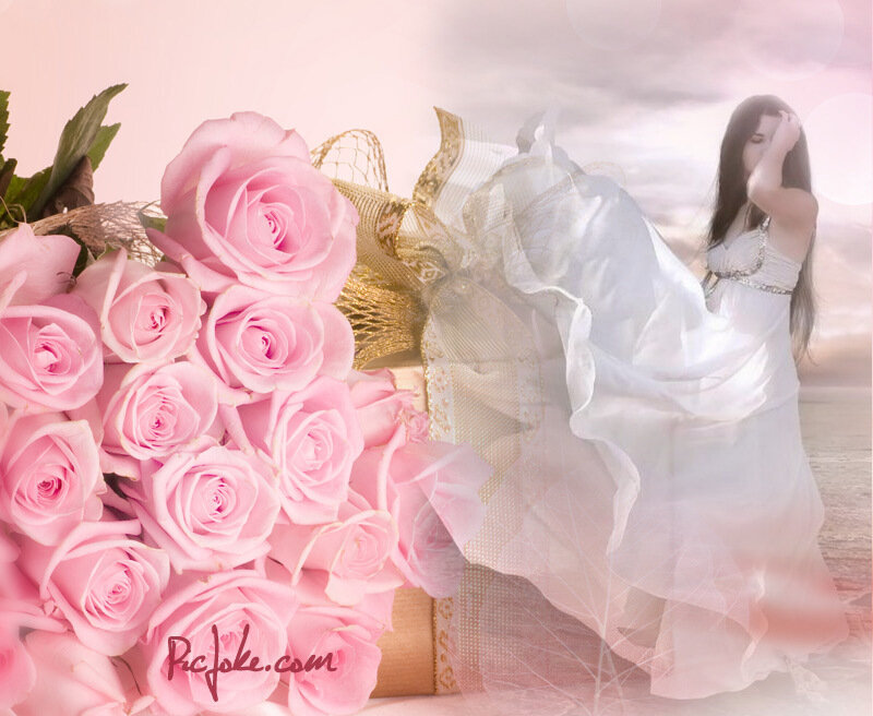 woman with pink roses