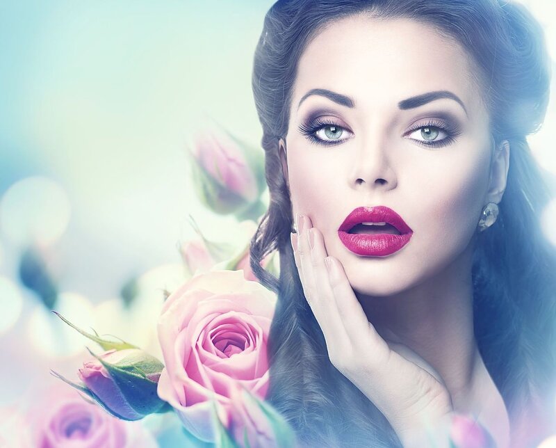 Woman with Pink Roses — Serene, Photograph, Makeup